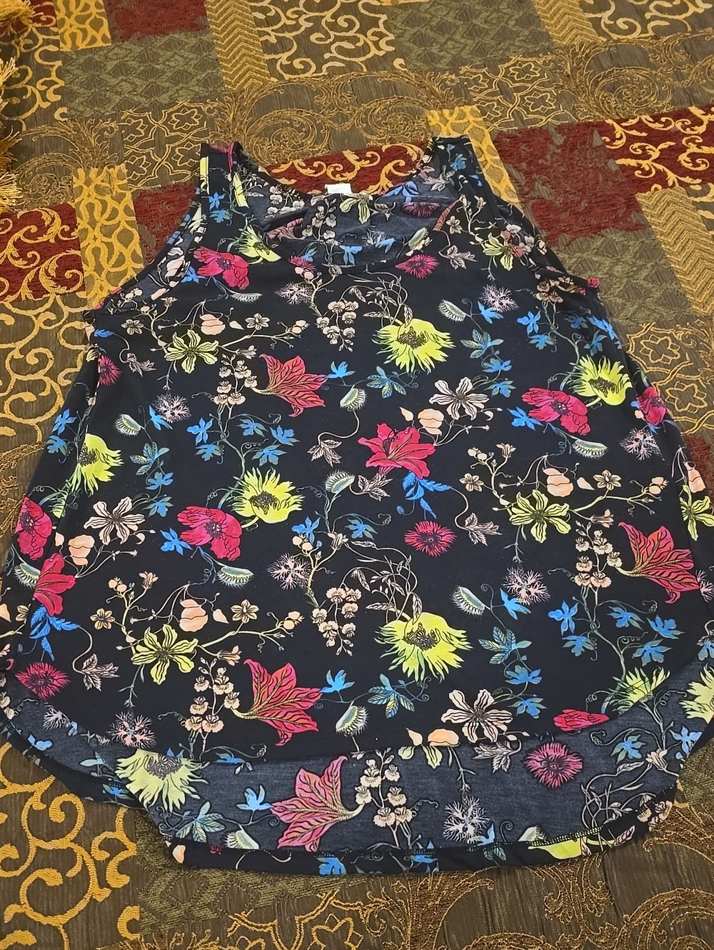 H&M Black Floral Tank Top with Multicolor Blooms